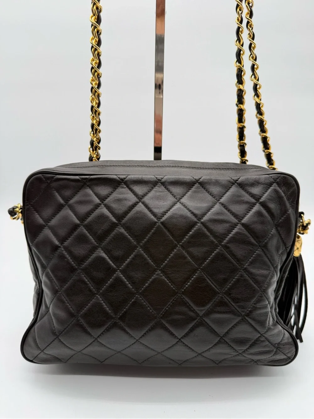 Chanel Vintage Quilted Lambskin Tassel Camera Bag Black - 24K GHW